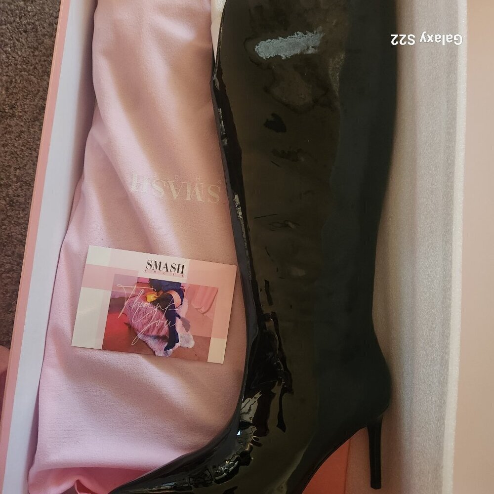 SMASH Kay Black Patent Tall Heeled Boots. NIB. Size 10